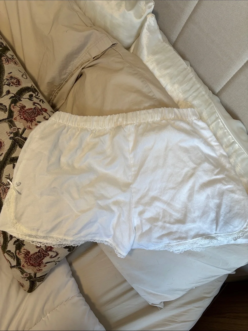 Women's White Lace-Trim Sleep Shorts